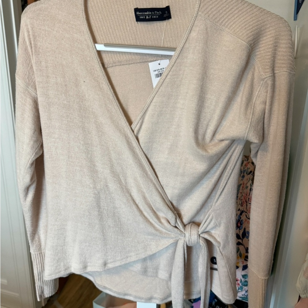 Abercrombie & Fitch Beige Knit Wrap Top
